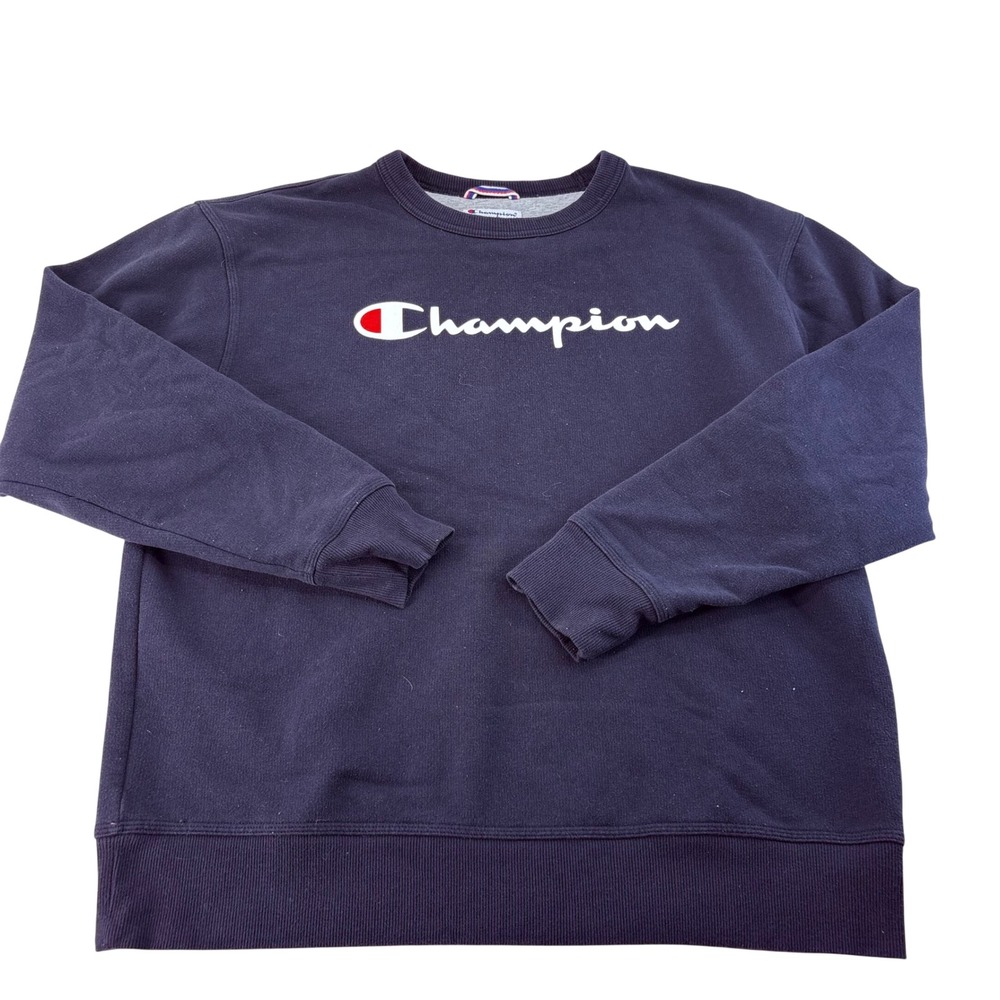 Champion Mens Navy Blue Script Logo Powerblend Crewneck Sweatshirt GF88H Large